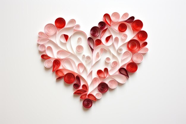 Coeur de papier Quilling pour la Saint-Valentin sur fond blanc généré par l'IA