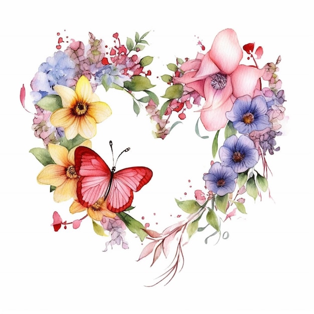 Télécharger Artwork de papillon et de cœur de fleur PNG En Ligne