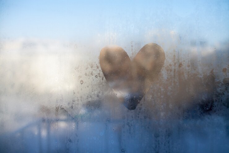 Coeur peint sur verre embué