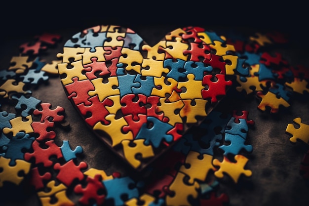 Un coeur avec des pièces de puzzle dessus