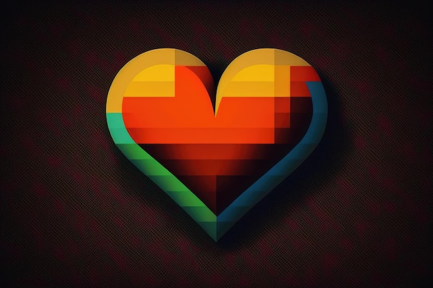 Coeur pixel coloré sur fond noir créé à l'aide de la technologie générative ai