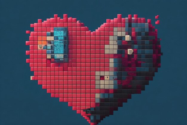 Photo un cœur pixelé explorant l'influence de la technologie sur la façon dont nous éprouvons l'amour