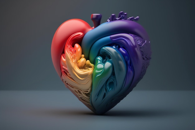 Un cœur rempli de liquide multicolore avec effet mosaïque