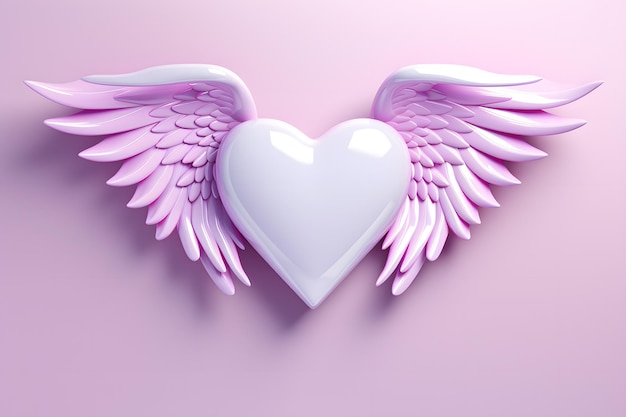 Cœur rose avec des ailes d'Ange Cupidon isolées sur un fond rose Rencontre amoureuse IA