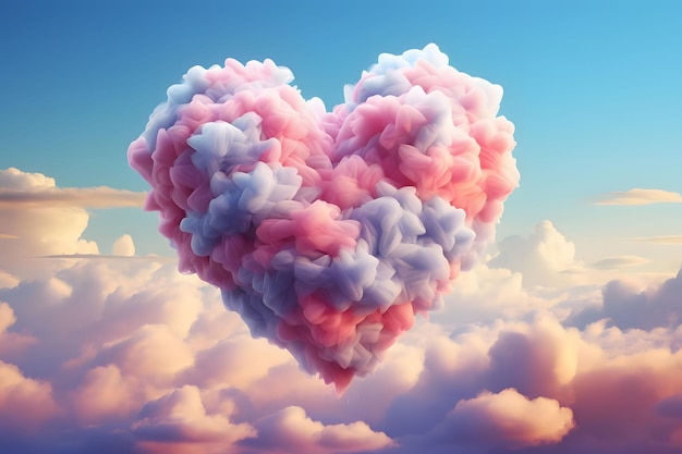 Un cœur rose et bleu fait de nuages sur le fond du ciel Un cœur comme un symbole d'affection et d'amour