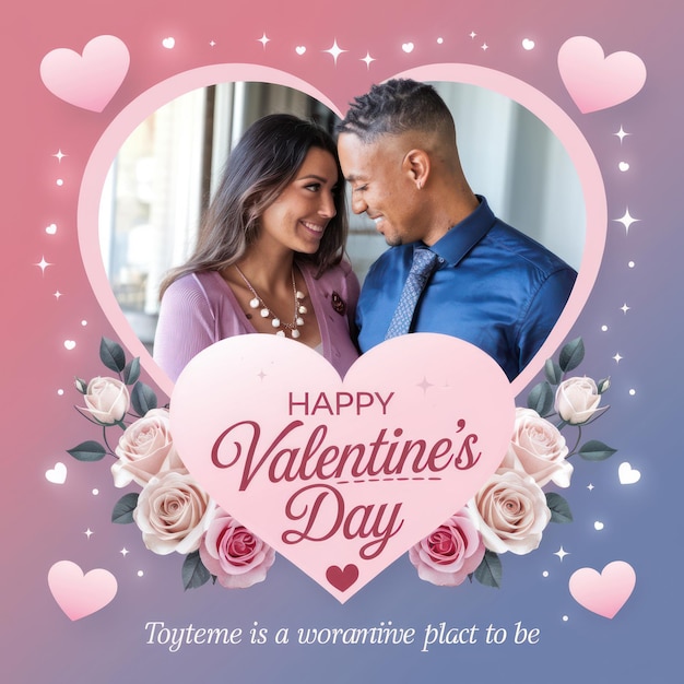un cœur rose avec un couple dessus