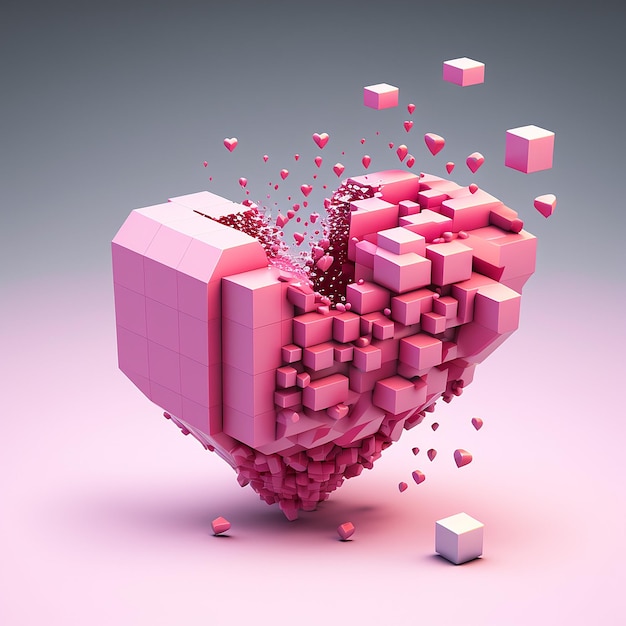 Un coeur rose avec de nombreux cubes et les mots " love " dessus.