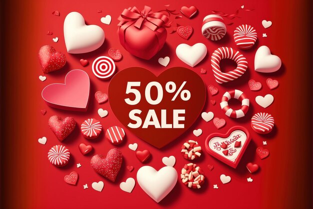 Photo un coeur rouge avec 50 % vente écrit dessus