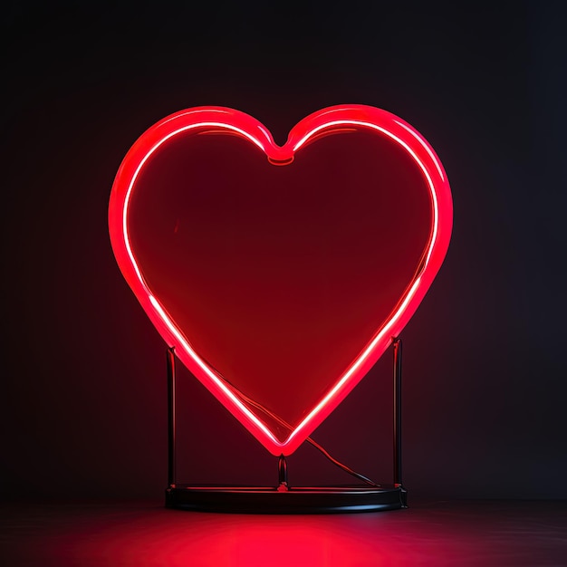Coeur rouge de l'amour au néon et du concept de la Saint-Valentin AI générative