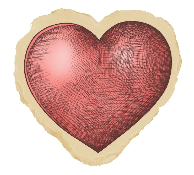 Photo un cœur rouge, un autocollant png, un papier déchiré, un fond transparent.