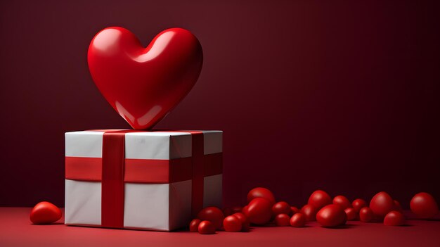 Photo un cœur rouge avec une boite rouge et une boîte de cœurs dessus idées de cadeaux pour la fête de la saint-valentin arrière-plan d'amour