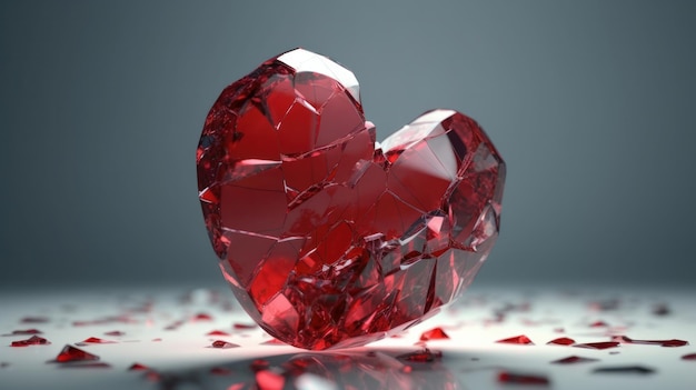 Coeur rouge brisé avec texture de verre brisé ai générative