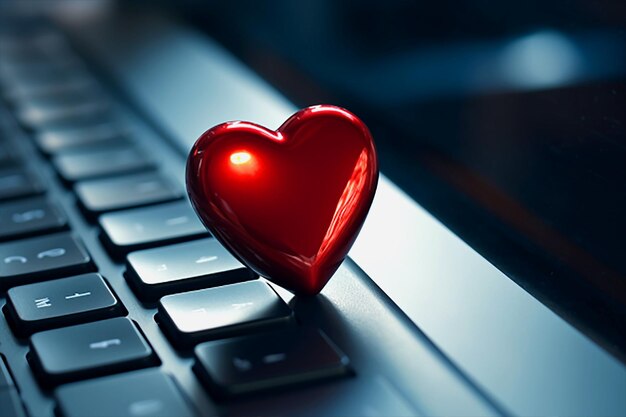 Cœur rouge sur un clavier d'ordinateur Concept de la fête de la Saint-Valentin Rendering 3D
