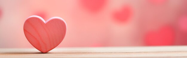 Un coeur rouge sur le concept d'amour en bois avec fond rose