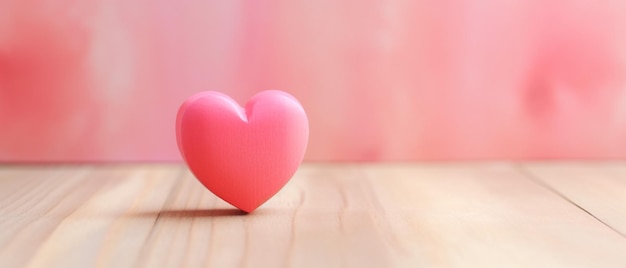 Un coeur rouge sur le concept d'amour en bois avec fond rose