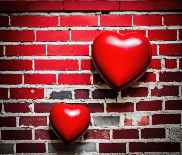 coeur rouge sur fond de mur de brique