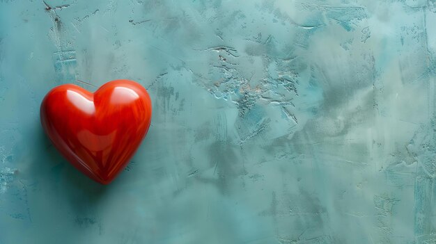 Cœur rouge sur fond texturé bleu Romance d'amour Concept de la fête de la Saint-Valentin