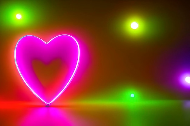 Le coeur rouge forme sur fond de paillettes néon lumière abstraite dans le concept de l'amour pour la Saint Valentin avec un coeur néon doux et romantique espace d'arrière-plan lumineux pour la conception de texte et le matériel numérique