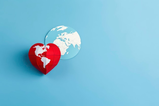 Un coeur rouge avec un globe dessus