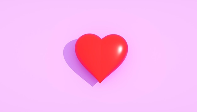 Un coeur rouge avec une ombre sur fond violet.