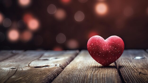 Coeur rouge sur plancher en bois bokeh background concept d'amour et de passion Generative AI