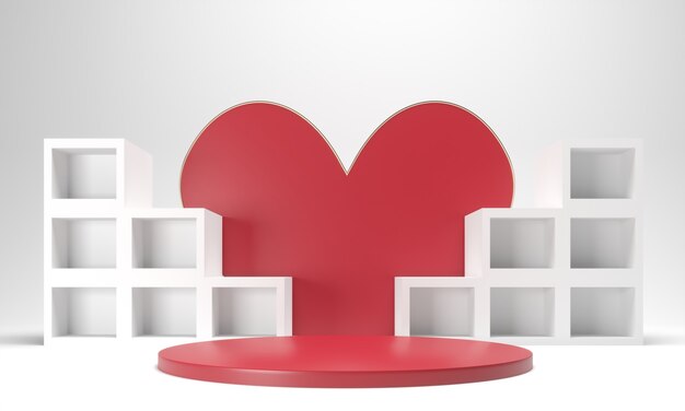 Photo coeur rouge avec podium, piédestal cadeau - illustration de vacances saint valentin