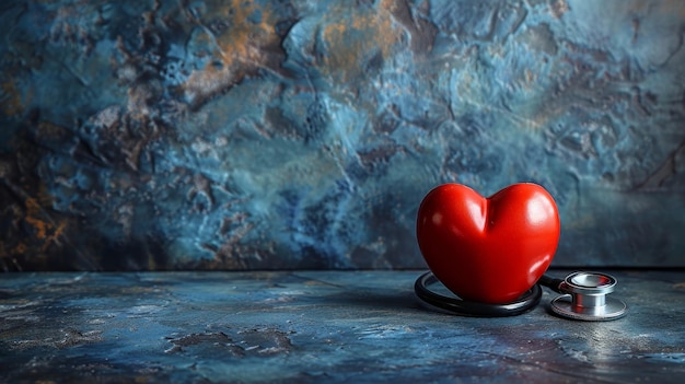 Coeur rouge avec stéthoscope sur fond bleu Journée mondiale de la santé