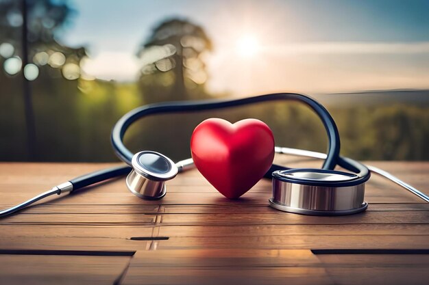 Photo un coeur rouge avec un stéthoscope sur une table