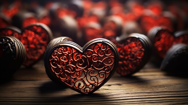 Le cœur rouge de Valentine sur une toile de fond en bois Generative Ai