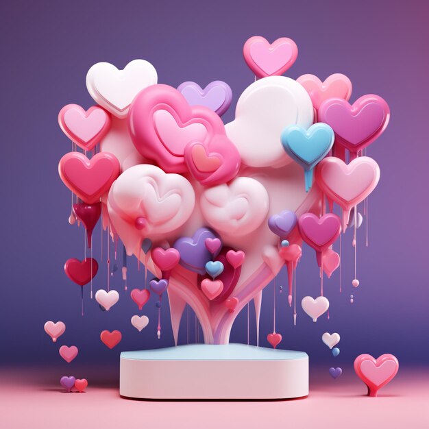 coeur de la Saint-Valentin sur fond dégradé avec illustration d'argile 3d ai générative