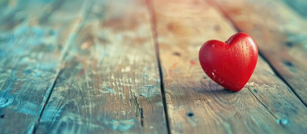 Le cœur de la Saint-Valentin sur une table en bois vintage filtre rétro