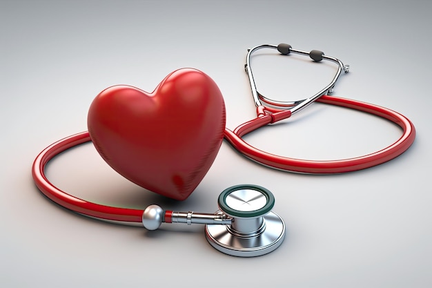 Coeur avec stéthoscope sur fond gris Contexte de la journée mondiale de la santé