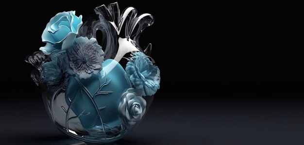 Photo un cœur de verre bleu avec une fleur dessus