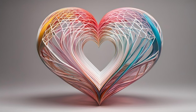un cœur en verre avec un motif de couleurs et un cœur
