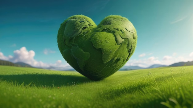 un cœur vert avec une carte de la terre dessus