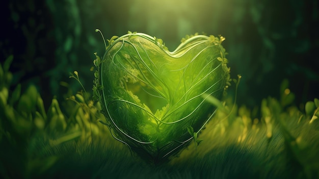 Coeur vert dans l'herbe