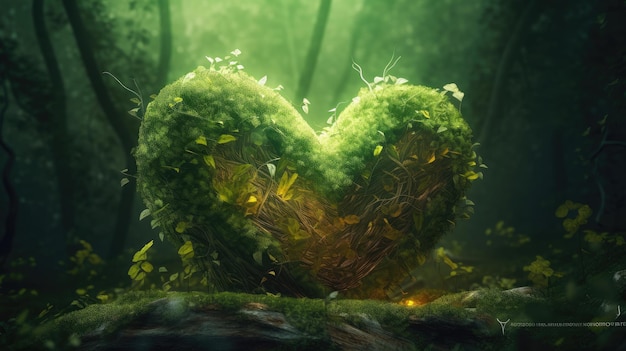 coeur vert magique dans le concept de protection des forêts Créé avec Generative AI