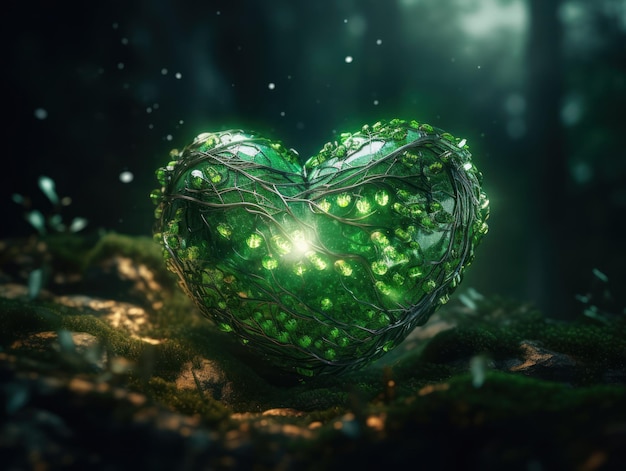 Coeur vert qui représente la protection de l'environnement créé avec la technologie Generative AI