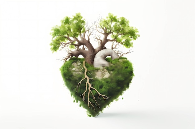 Coeur vert avec racines et arbres Conception générative par IA