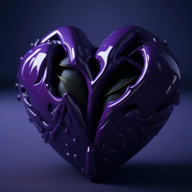 Un coeur violet avec le mot amour dessus