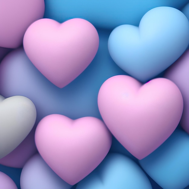 Coeurs 3d multicolores, jour de l'amour, fond de romance