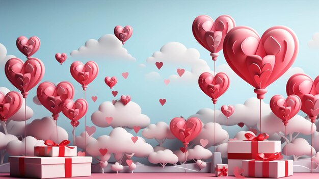 Coeurs d'amour et boîte cadeau pour la Saint-Valentin spéciale générée par l'IA