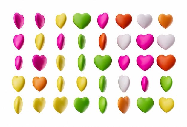 Coeurs de bonbons aux couleurs vives pour l'illustration 3d de la Saint-Valentin