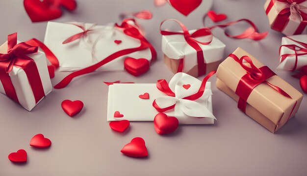 coeurs créatifs arrière-plan avec des cadeaux romance