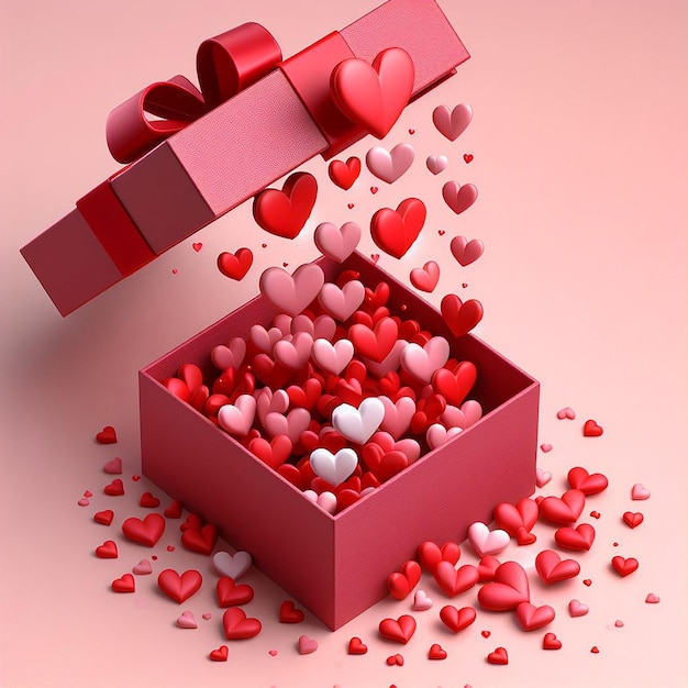 Photo des cœurs débordant d'une boîte à cadeaux d'amour