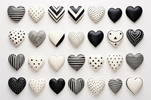 Cœurs noirs et blancs avec des motifs différents