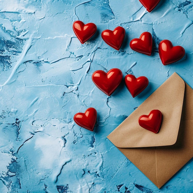 Des cœurs en papier pour la Saint-Valentin sur un fond bleu