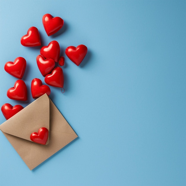 Des cœurs en papier pour la Saint-Valentin sur un fond bleu