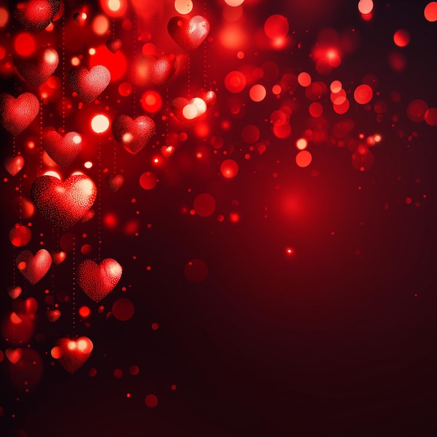 Coeurs rouges romantiques et lumières Bokeh Arrière-plan IA générative