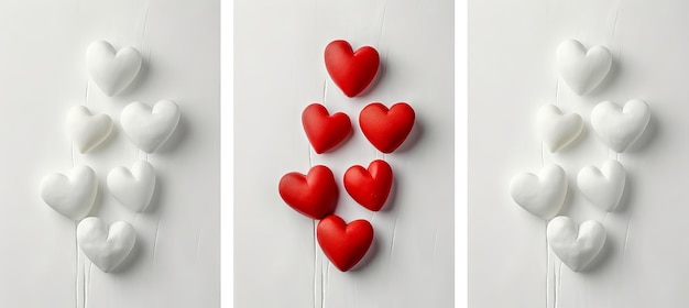 Coeurs et symboles d'amour collage divisé par des lignes verticales blanches style blanc clair clair